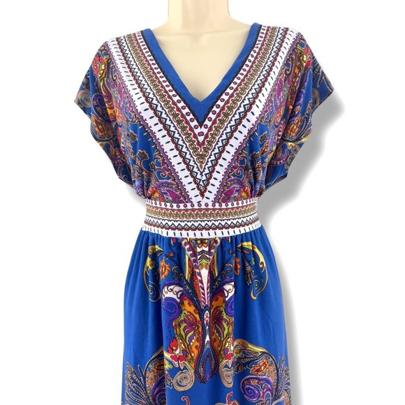 Kiara Blue Paisley Print V-Neck Dress‎ Size XXL 2X 18 20 Plus Sz Summer Vacation - Picture 2 of 6